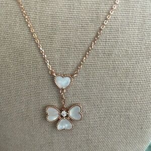 Clover Heart Rose Gold  Plated Silver Necklace
